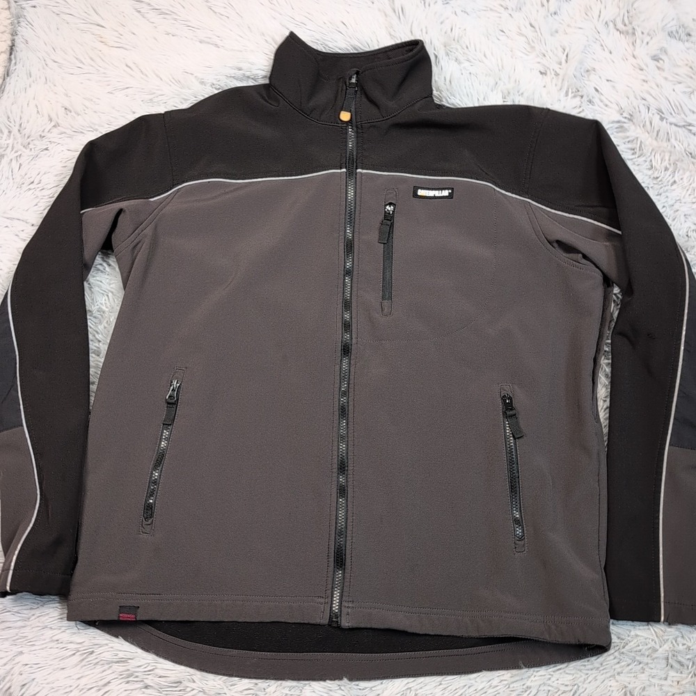 Caterpillar Jacket Mens L Black Gray Coat Zip Up Pockets Outdoors Vented Work